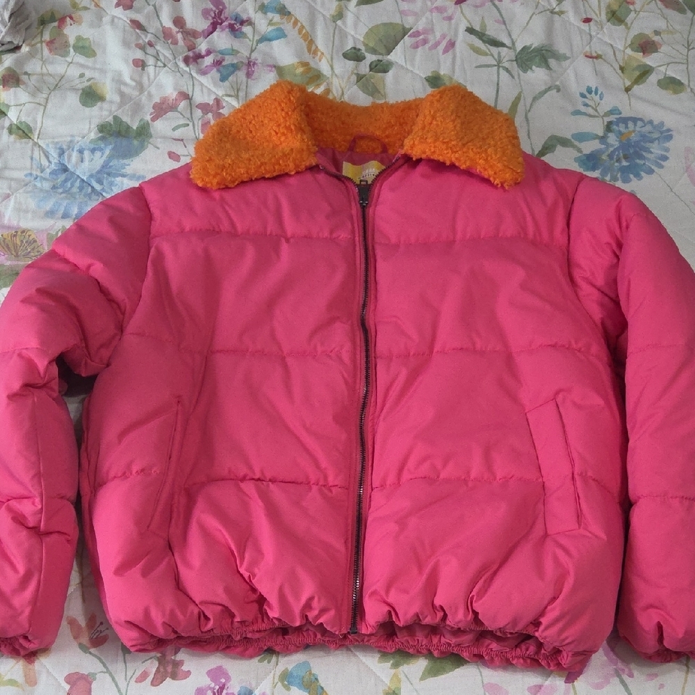 Urban Outfitters Pink Puffer with Orange Collar, Size S - Picture 6 of 7
